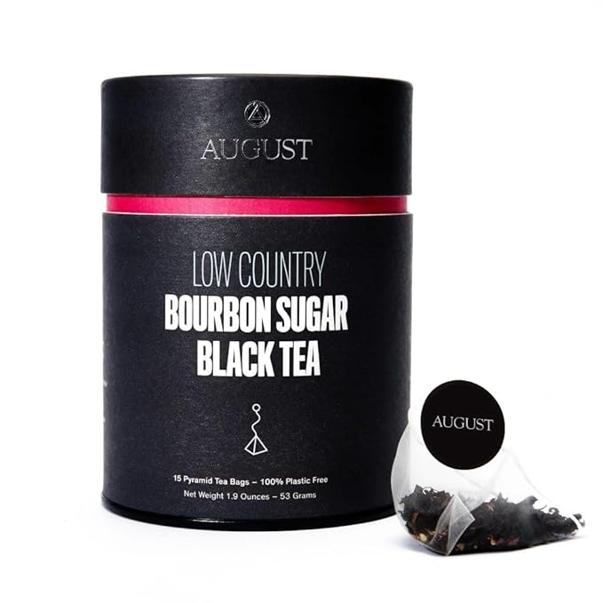 August Uncommon Low Country Bourbon Sugar Black Tea – Vegan, Non-GMO Loose Tea Leaves – Energize Your Day with Southern Wild Flavor in a Convenient Can with 15 Plastic-Free Bags