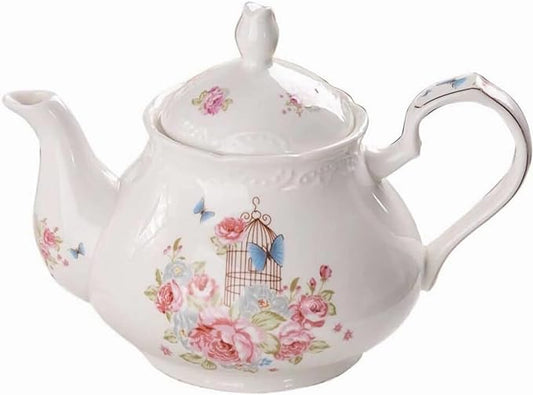 YBK Tech Strengthen Porcelain Coffee Pot Ceramic Teapot- Pink Rose (Teapot)