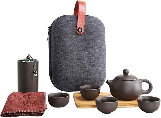 Goclothod Portable Travel Kungfu Teapot Handmade Yixing Zisha Tea Set Purple Clay Teapot Ceramic Teapot Teacups