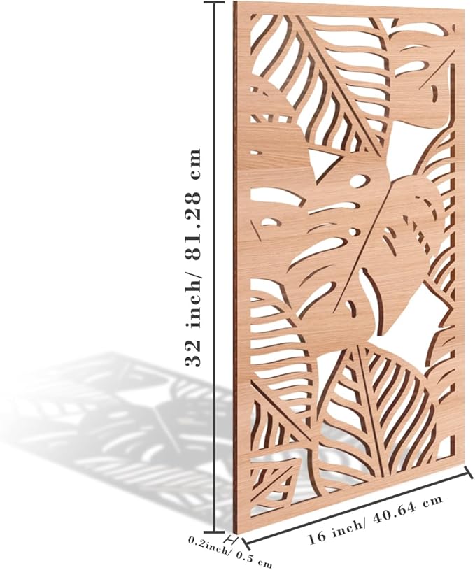 IARTTOP Large Wood Tropical Wall Art 15.9X32 Inch Carved Palm Leaves Wall Decor Coastal Leaf Monstera Plant Wall Sculptures for Living room Bedroom Set of 3