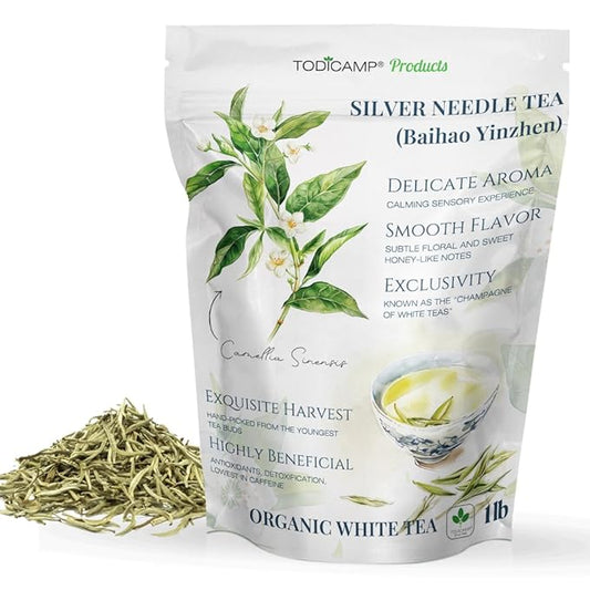 TODICAMP Organic Silver Needle Tea - 1 lb of Premium Organic White Tea Loose Leaf