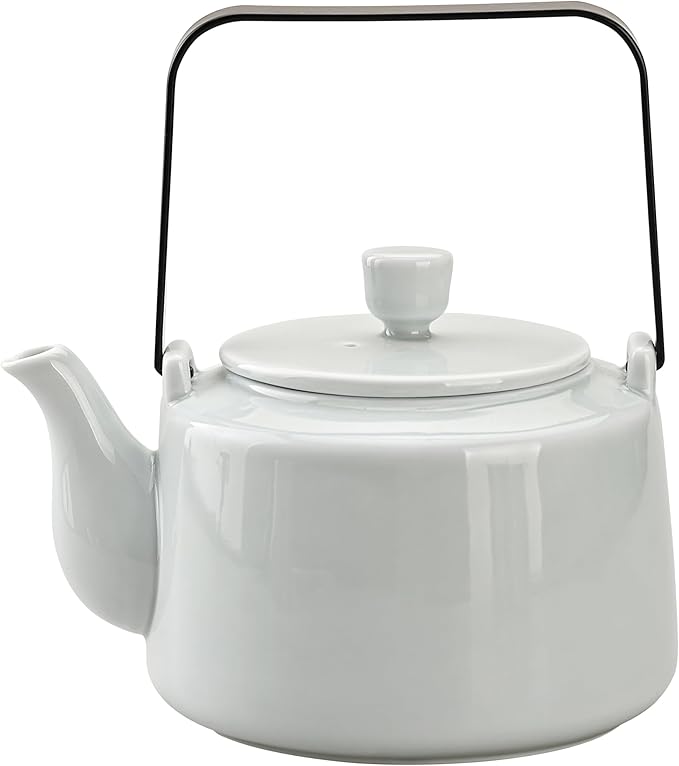 Antique Ceramic Teapot Coffee Pot with Infuser, 400ml (1-2 cups) Small Porcelain Tea Pots for Loose Leaf Tea, with Removable Stainless Steel Strainer and Lid for Gift (Light Cyan(Handle))