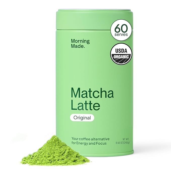 Morning Made Original Ceremonial Grade Matcha Powder | 8.46oz (240g) Resealable Tin | 60 Servings Premium Japanese Green Tea | Sweetened with Organic Sugar | Rich in Antioxidants & Energy Boosting