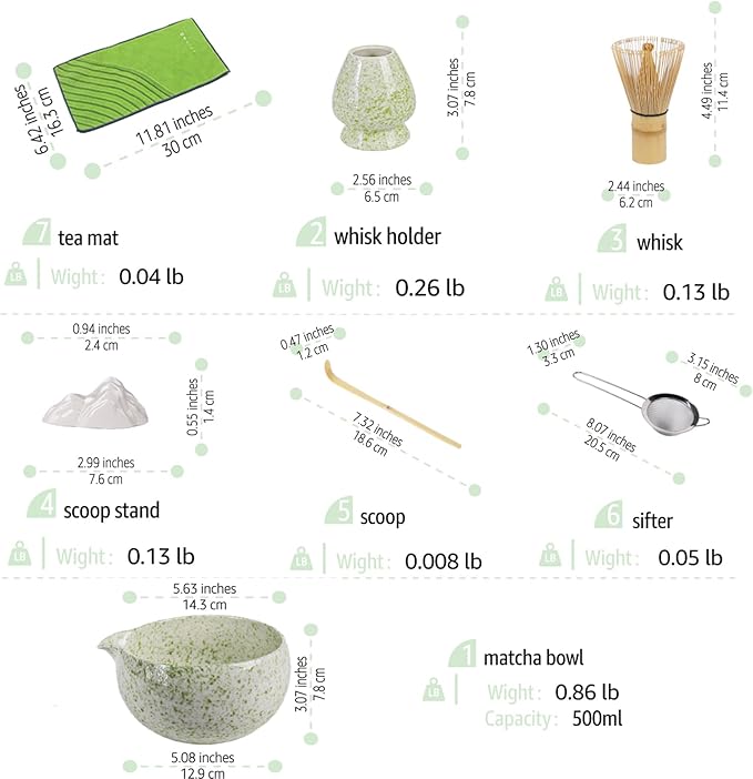 Inmorven Matcha Whisk Set, 7 Pcs Matcha Kit Includes Matcha Bowl, Whisk & Holder, Bamboo Scoop, Scoop Rest, Sifter & Tea Towell - Japanese Tea Tools For Ceremony Gift