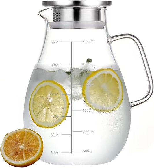 84.5oz Borosilicate Glass Teapot with 304 Stainless Steel Lid & Built-in Strainer, Stovetop & Microwave Safe Tea Kettle for Loose Leaf/Iced/Fruit/Herbal Tea, 2500ml Clear Pot