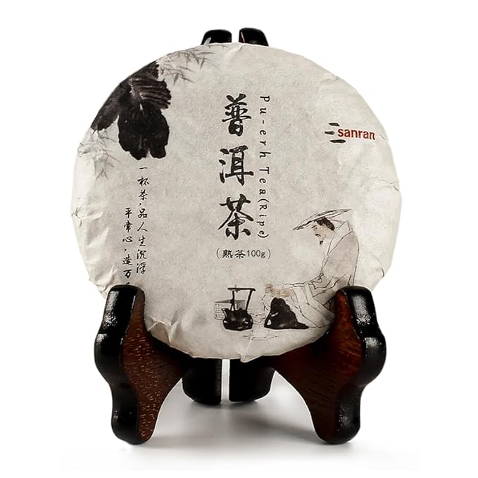 SANRAN Aged Pu-erh Tea, Ripe Puerh Tea Cake, Fermented Chinese Black Tea, 100g/3.53oz