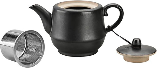 Rural Style Ceramic Teapot with Stainless Steel Infuser 16 Ounces Porcelain Blooming & Loose Leaf Teapot (Black)