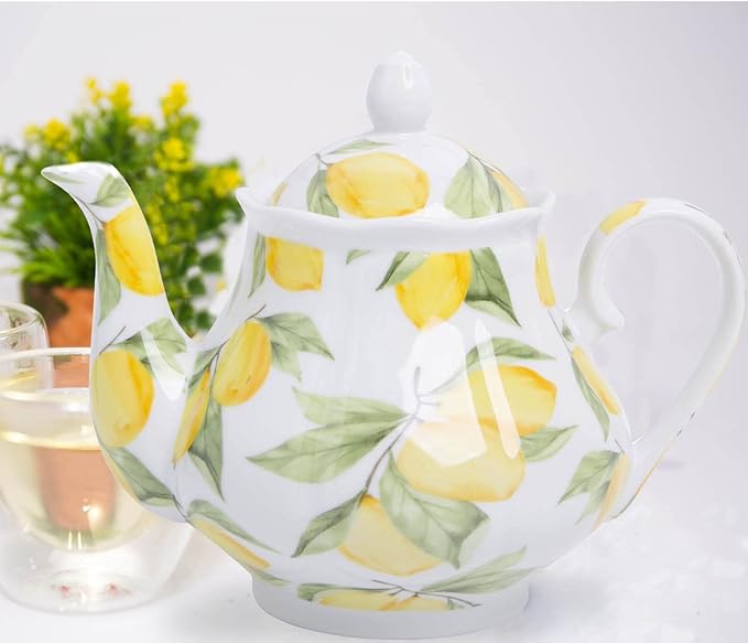 European Style Ceramic Teapot Coffee Pot Water Pot Porcelain Vintage Gift Tea Pot (Lemon)