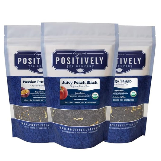 Organic Positively Tea Company, Flavored Black Tea Sampler, Loose Leaf, 4 Ounce, 3 Pack
