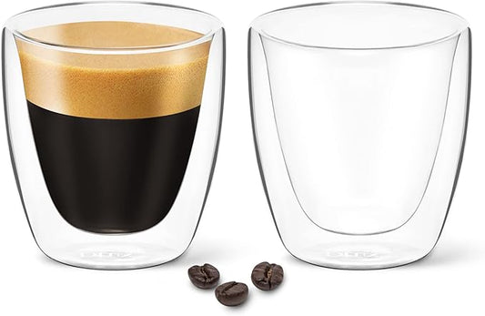 DLux Coffee Mugs, 12oz Latte Clear Glass Set of 2 Cups, Double Wall Insulated Borosilicate Glassware Cup - Wine, Tea Glasses