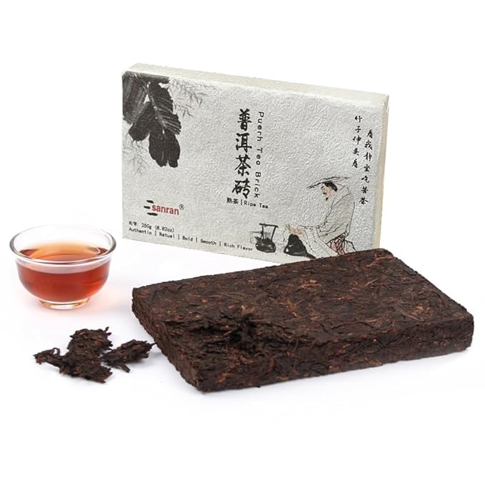 SANRAN Aged Pu-erh Tea, Ripe Puerh Tea Brick, Year 2021, Fermented Puer Black Tea, 250g/8.82oz