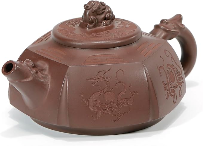 Zisha Teapot, Chinese Yixing Clay Handmade Tea Pot 9.8 Oz, Infuse Brew Kung Fu Loose Leaf Tea Maker (BaGua,Zini Purple Clay)