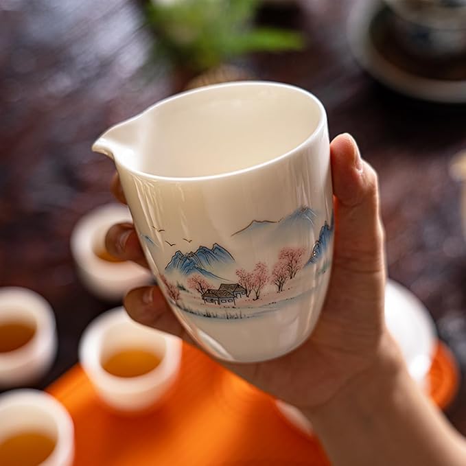 KEYDUACU Gaiwan Chinese Gongfu Tea Set，Asian Adult White Ceramic Tea Set, 6 Cups Suitable for Small Gatherings, Home and Office,Gift Giving(Home-Wild Goose)