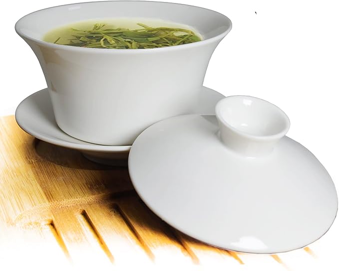 Liang baobao Traditional Gaiwan Tea Set with Lid and Saucer Classic White Tea Cup Porcelain Teacups 10oz