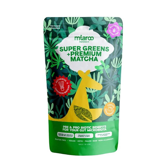 Matcha Supergreens Blend – Ceremonial Green Tea Powder with Spirulina, Alfalfa, Beets, Moringa & More | 70mg Caffeine, Zero Sugar – Functional Greens Formula (150g, 25 Servings)