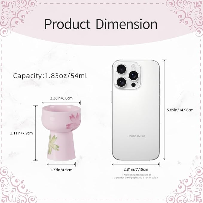 KAMMAK Tea Cups, Porelain Tea Cup Set of 2, 1.8oz Small Ceramic Teacups for Home, Tea Party, Chinese Kungfu Tet Set for Hot/Cold Drink (Pink Cherry Blossoms)