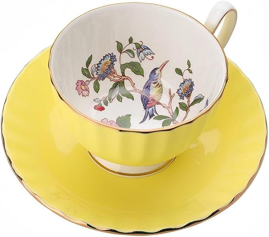 Aynsley Handpainting Colored Glaze Pembroke Oban Fine Bone China English Tea Cup and Saucer Set, 6.1 oz (Yellow)