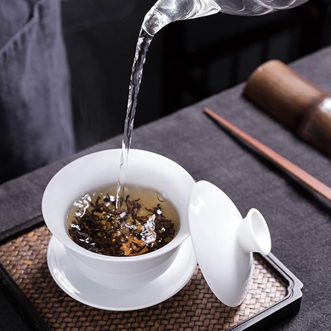 Liang baobao Traditional Gaiwan Tea Set with Lid and Saucer Classic White Tea Cup Porcelain Teacups 10oz