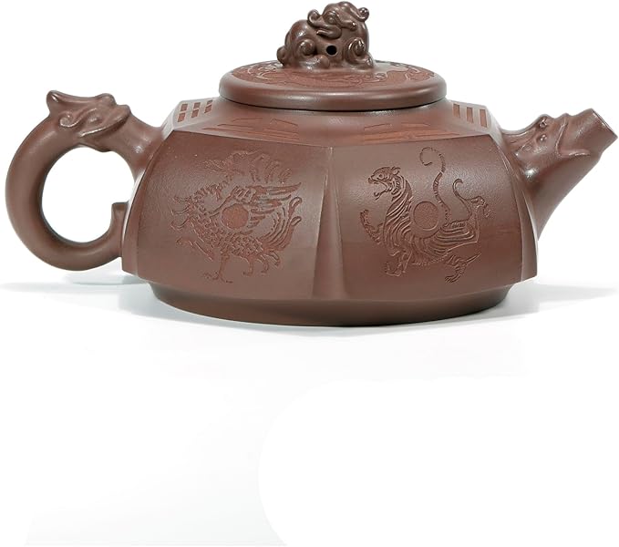 Zisha Teapot, Chinese Yixing Clay Handmade Tea Pot 9.8 Oz, Infuse Brew Kung Fu Loose Leaf Tea Maker (BaGua,Zini Purple Clay)