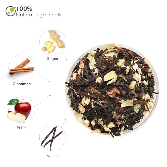 Celeste Apple Pie - Apple Cinnamon Tea - Premium Blend with Ginger, and Vanilla | 100% Natural Loose Leaf Black Tea (1.76 oz) (50gm) (25 Cups)