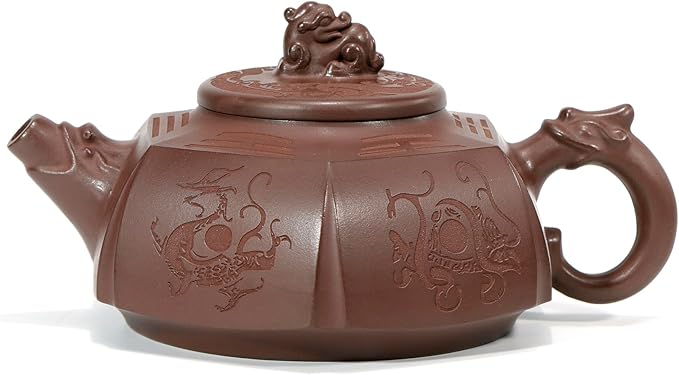 Zisha Teapot, Chinese Yixing Clay Handmade Tea Pot 9.8 Oz, Infuse Brew Kung Fu Loose Leaf Tea Maker (BaGua,Zini Purple Clay)