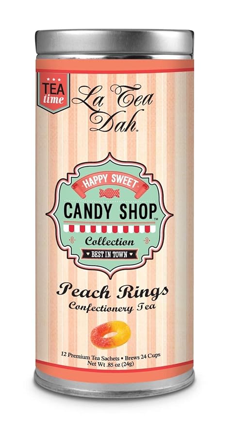 La Tea Dah Peach Green Tea - Gunpowder Green With Natural Peach & Apricot Flavor, Unsweetened & Lightly Caffeinated Dessert Tea, Serve Hot or as Iced Tea (12 Tea Bags)