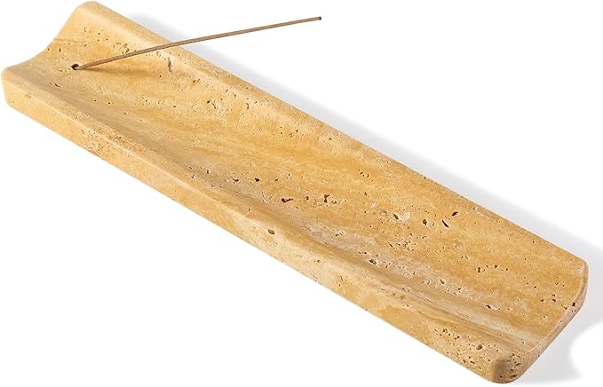 Koville Travertine Incense Holder, Incense Holder for Sticks, Long Incense Sticks Holder Ash Catcher for Meditation Yoga SPA, Natural Stone Incense Burner, Home Table Decor(Yellow)