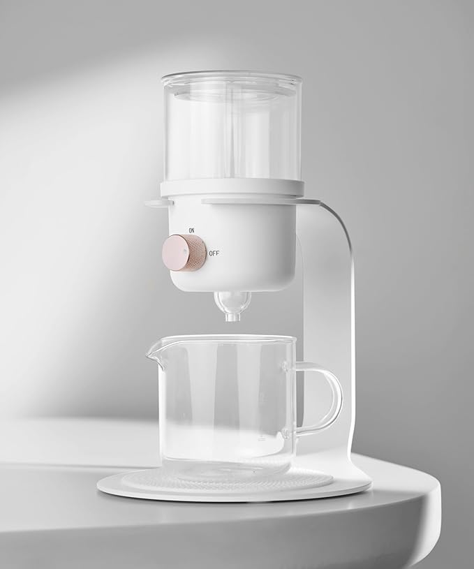 Glass Tea Pot with Infusers for Loose Tea and Drip Coffee Pour Over, Semi Automatic Tea Set with Magnetic Clear Teapot, White