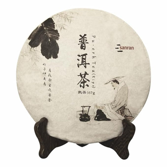 SANRAN Puerh Tea Cake, Aged Ripe Pu Erh Tea, Chinese Yunnan Puer Tea Cake, 12.6oz/Pack