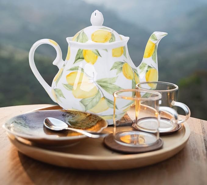 European Style Ceramic Teapot Coffee Pot Water Pot Porcelain Vintage Gift Tea Pot (Lemon)