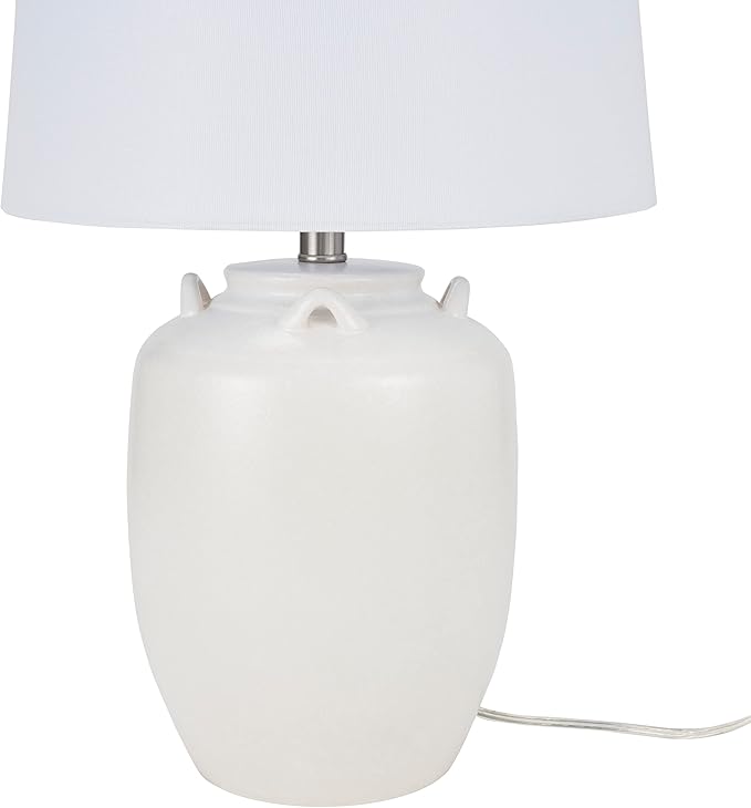 Nourison Home 24" White Farmhouse Ceramic Pottery Jug Table Lamp for Bedside Table, Living Room, Office, Entryway