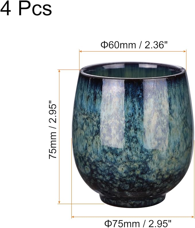 HARFINGTON 4pcs Chinese Ceramic Teacups 5.41oz Traditional Gong Fu Tea Set Japanese No Handle Small Tea Cup for Mate Tea Coffee Wine Drinks, Sapphire Blue
