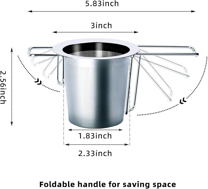 2pack Tea Filter, Tea Strainer, Stainless Steel Tea Infuser With Long Foldable Handle, For Loose Leaf Tea And Coffee, Greate For Hanging On Teapots, Mugs, Cups