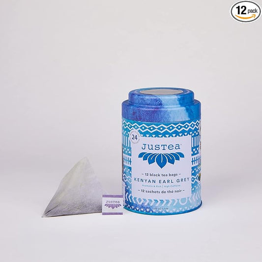 JusTea Kenyan Earl Grey | Pyramid Compostable Tea Bags | Black Tea | 12+ Cups | High Caffeine | Award-Winning | Fair Trade | Non-GMO