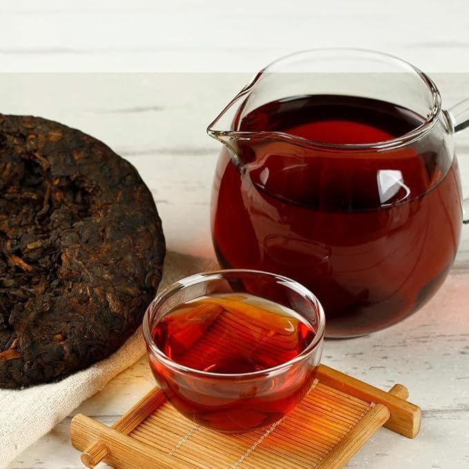 SANRAN Aged Pu-erh Tea, Ripe Puerh Tea Cake, Fermented Chinese Black Tea, 100g/3.53oz