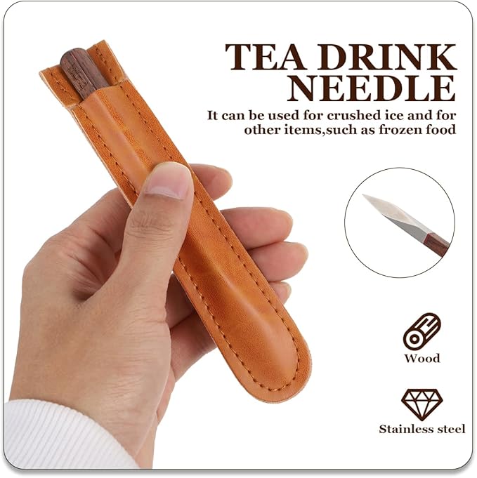 Tea Cutter with Wooden Handle: Brown Puer Puerh Tea Knife Needle Professional Ice Pick Tea Cake Pick Tool for Breaking Prying Brick for Kitchen Bars Bartender Picnics Camping
