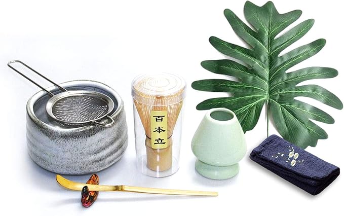 Artcome Matcha Ceremony Kit for Japanese Tea Ceremony, Traditional Matcha Bowl, Whisk, Tea Scoop, Matcha Powder Strainer, Matcha Tea Set For Making Usucha, Koicha and Matcha Latte (Gray)
