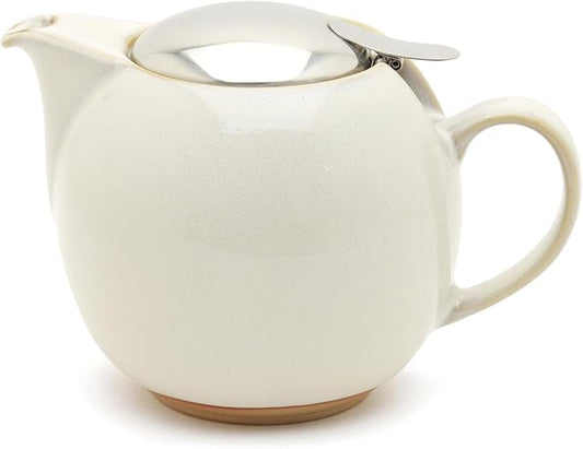 Zero Japan Bee House Round Teapot - Ceramic Teapot with Removable Lid & Stainless Steel Infuser for Loose Tea - Tea Pot for Two - Natural White (24 oz)