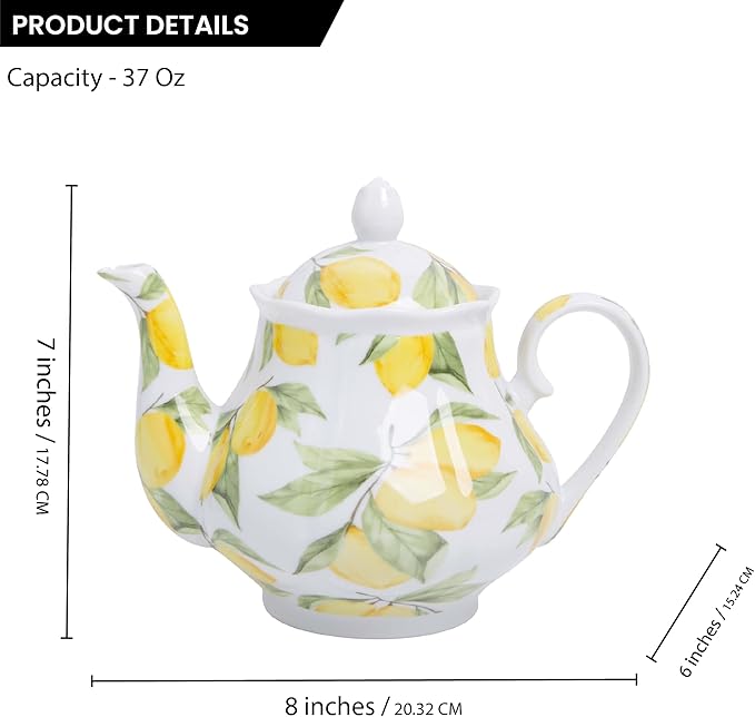 European Style Ceramic Teapot Coffee Pot Water Pot Porcelain Vintage Gift Tea Pot (Lemon)