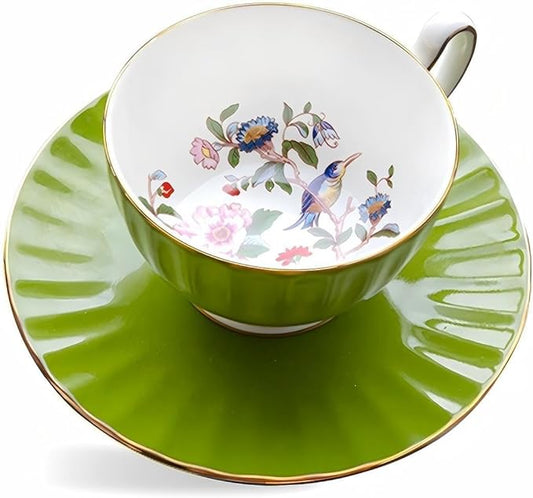 Aynsley Handpainting Colored Glaze Pembroke Oban Fine Bone China English Tea Cup and Saucer Set, 6.1 oz (Mill Green)