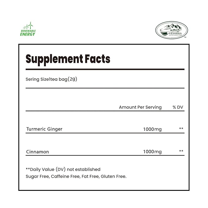 30 Bags Premium Turmeric, Ginger, Cinnamon Blend Tea, Upgraded Version. Improve Digestion, Support Brain, Weight, Skin and Sleep.100% Natural & No Additives & Caffeine Free.