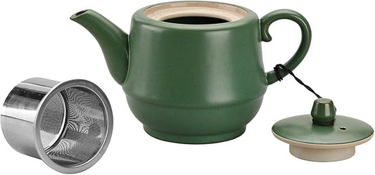 Rural Style Ceramic Teapot with Stainless Steel Infuser 16 Ounces Porcelain Blooming & Loose Leaf Teapot (Green)