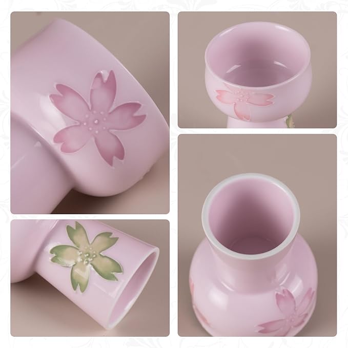 KAMMAK Tea Cups, Porelain Tea Cup Set of 2, 1.8oz Small Ceramic Teacups for Home, Tea Party, Chinese Kungfu Tet Set for Hot/Cold Drink (Pink Cherry Blossoms)