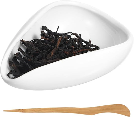 iplusmile Porcelain Cha Vessel with Wood Tea Shovel Vintage Chinese Kung Fu Tea Tools for Tea Presentation Supplies