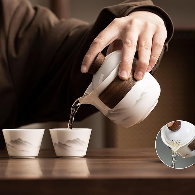 Porcelain Chinese Gongfu Tea Set,Portable Ceramic Teapot Set,Portable All in One Mini Travel Bag for Travel,Home,Gifting,Outdoor Camping Picnic and Office Business Hotel Tea lover