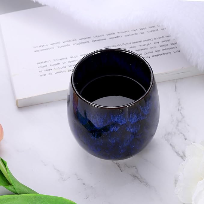 HARFINGTON 2pcs Chinese Ceramic Teacups 5.41oz Traditional Gong Fu Tea Set Japanese No Handle Small Tea Cup for Mate Tea Coffee Wine Drinks, Indigo Blue