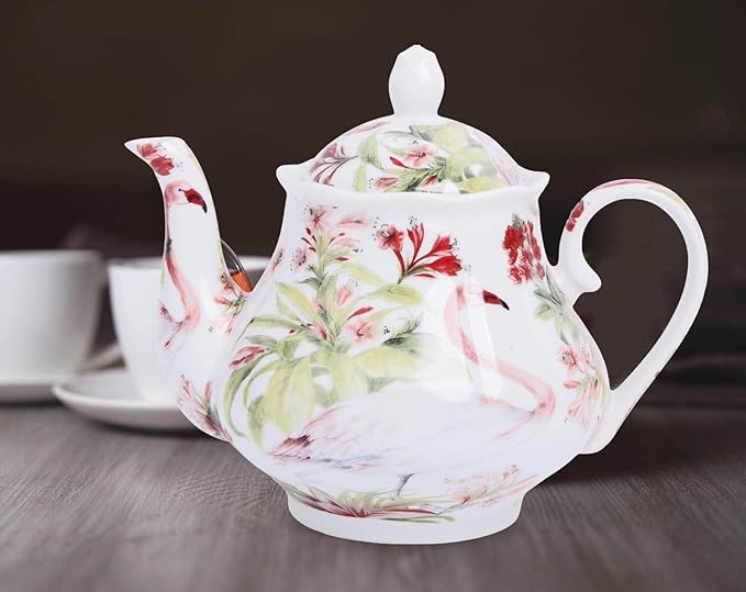 European Style Ceramic Teapot Coffee Pot Water Pot Porcelain Vintage Gift Tea Pot (Flamingo)