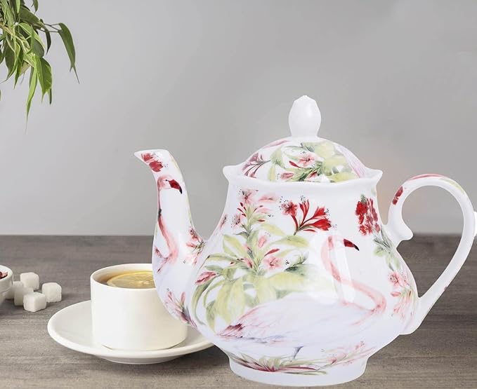 European Style Ceramic Teapot Coffee Pot Water Pot Porcelain Vintage Gift Tea Pot (Flamingo)