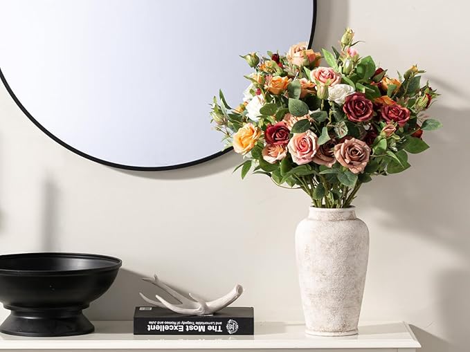 Ceramic Large Flower Vase, 11 Inch Tall White Rustic Vase Farmhouse Decorative Vase Floral Pottery Vases for Home Decor Table Living Room Entryway Mantel Bedroom Bathroom Kitchen - Rustic White