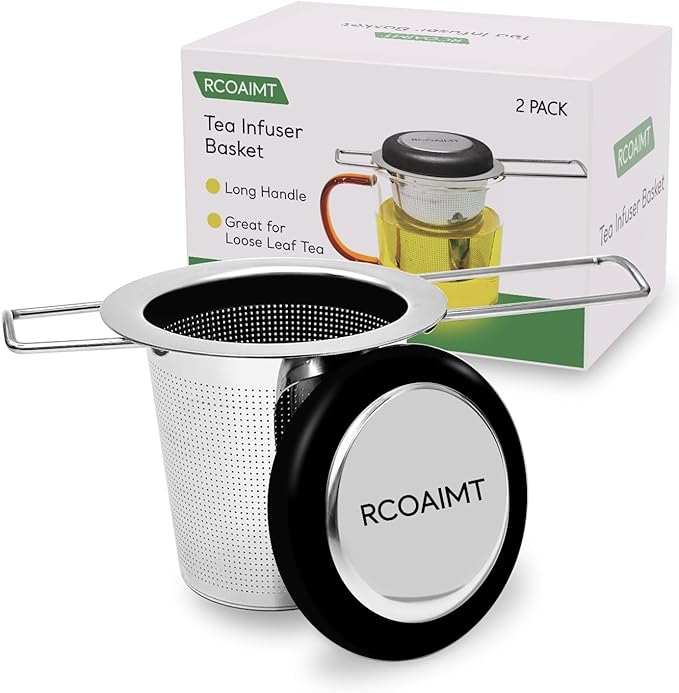 2pack Tea Filter, Tea Strainer, Stainless Steel Tea Infuser With Long Foldable Handle, For Loose Leaf Tea And Coffee, Greate For Hanging On Teapots, Mugs, Cups